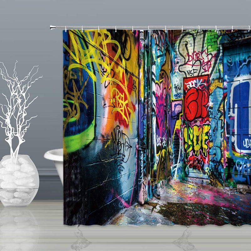 BST Colorful Graffiti Shower Curtain Abstract Art Home Creative Colorful Bathroom Curtains Decor Polyester Fabric Quick Drying 70x70 Inches Include Hooks - Image 2